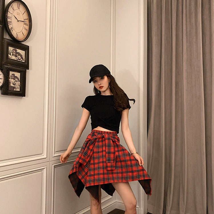 Casual Loose Youth Hip Hop Style Top + Skirt Sets Outfit