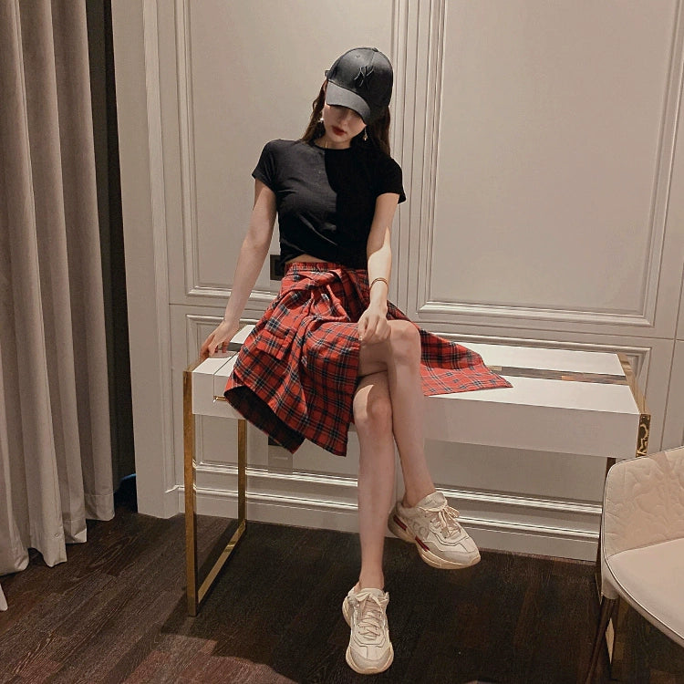 Casual Loose Youth Hip Hop Style Top + Skirt Sets Outfit