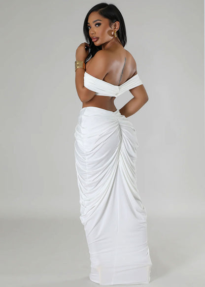 Off Shoulder Crop Top + Low Waist Maxi Skirt Outfits