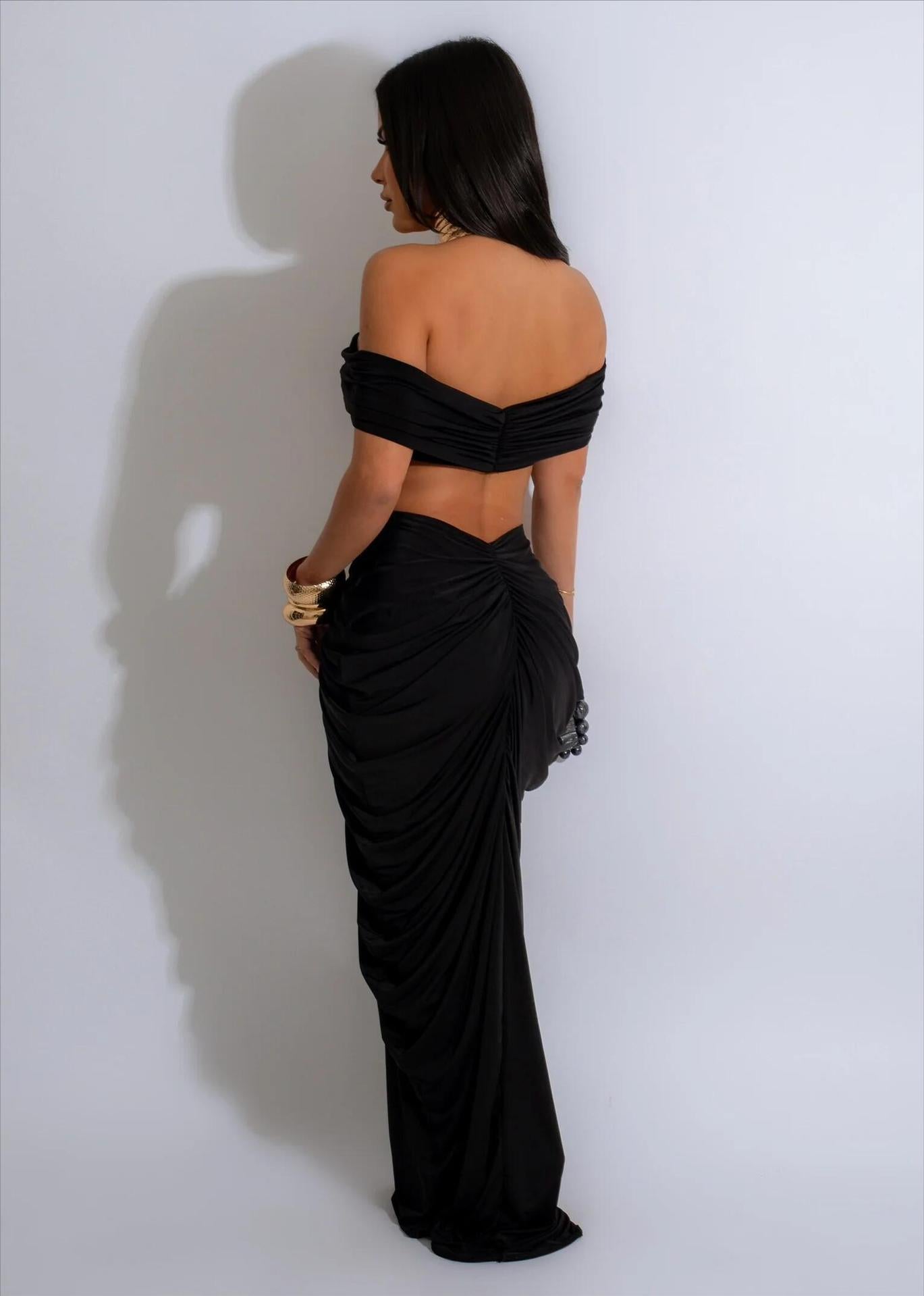 Off Shoulder Crop Top + Low Waist Maxi Skirt Outfits