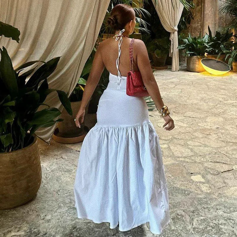 Elegant Halter Bodysuits Tie Up Maxi Skirts Matching Outfits