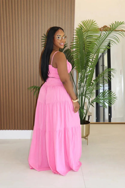 Solid Color Spaghetti Strap Tube Top + Wide Leg Pants