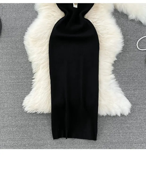 High Waist A-Line Silhouette Single Button Maxi Dresses