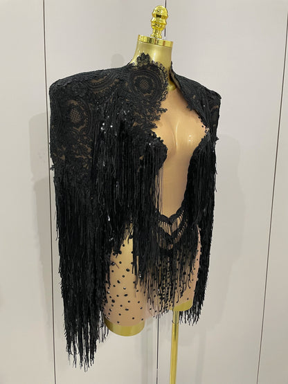 Luxury Sparkly Rhinestone Sequin Tassel Coat + Dress