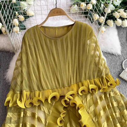 American Style V-neck Irregular Hem Design Dresses 22D1845