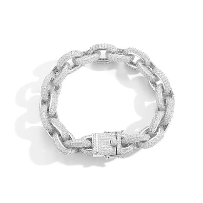 7"-24" Hip Hop 5A+ CZ Stone Paved Bling Iced Out O Shape Link Chain Necklaces (Gold Silver Color Gift)