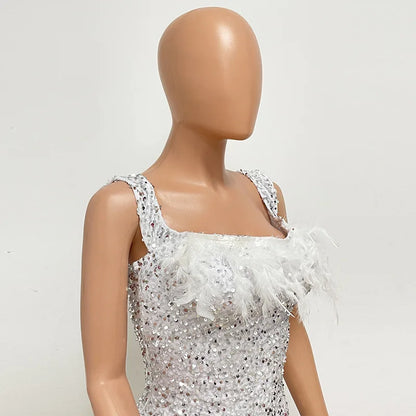 Short Sequins Halter Feathers Spicy Dresses