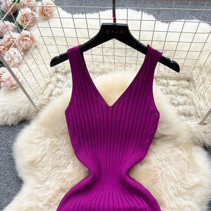 Chic Fashion Sexy Wrap Hips Split Knitted Slim Elastic Bodycon Maxi Dresses