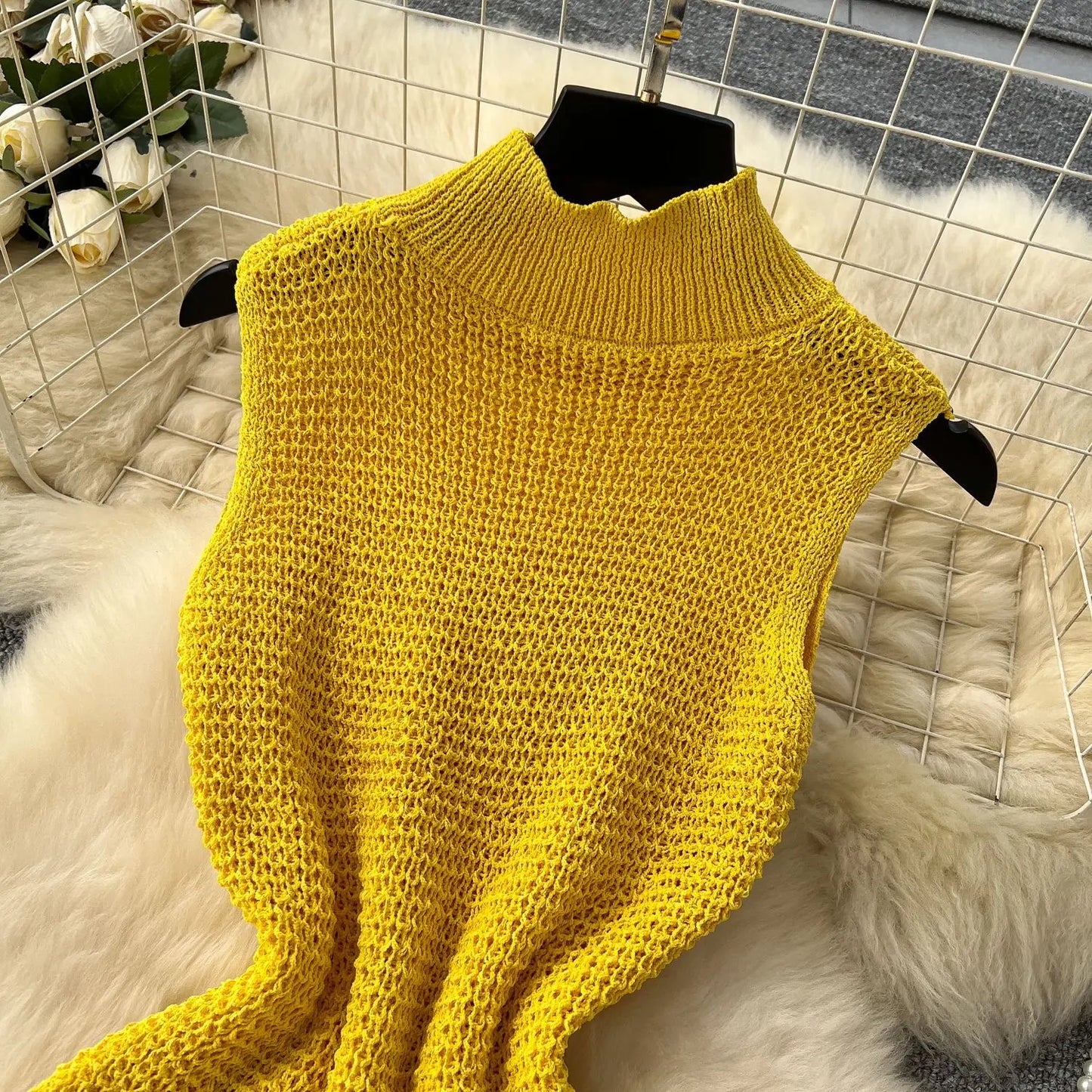 Sleeveless Tassels Hem Bodycon Mini Knitted Dress