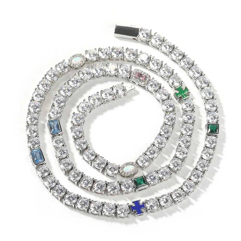CZ Stone Paved Tennis Link Chain Necklaces Unisex Jewelry