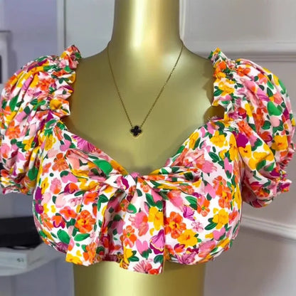 Bowknot Blouse + Ruched Mini Skirt Sets