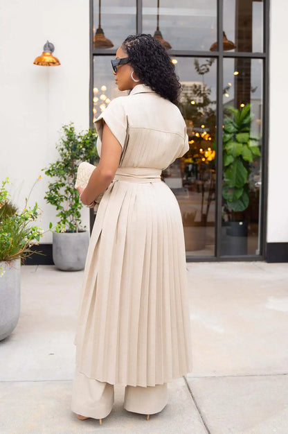 Elegant Long Trench and Pants Outfits (2 pcs.)