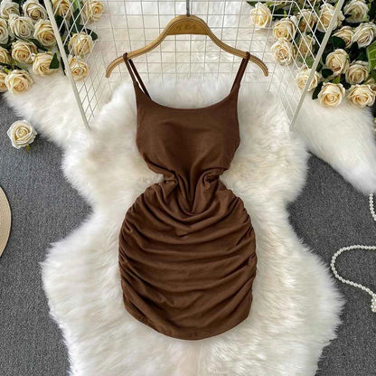Spaghetti Strap Pleated Temperament Mini Dresses