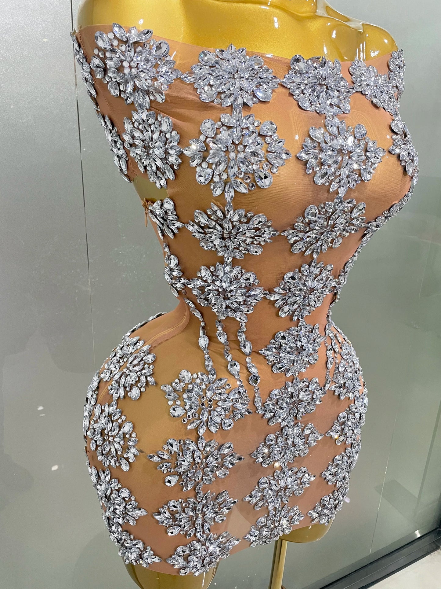 Luxury Sparkly Rhinestone Mesh Mini Dresses