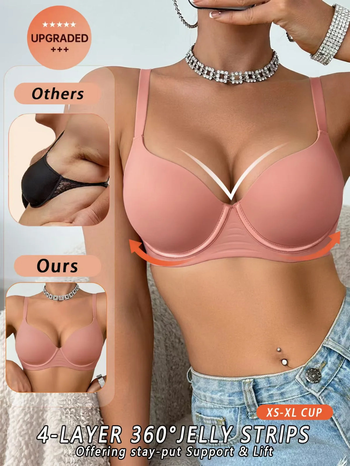 Jelly UnderWire Push Up Bra For Women Plus Size Anti-Sagging Bralette Comfortable Lingerie