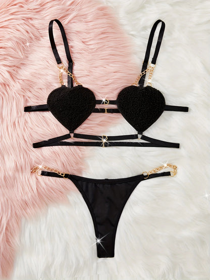 Lingerie Set With Gold Chain + Elegant Thong