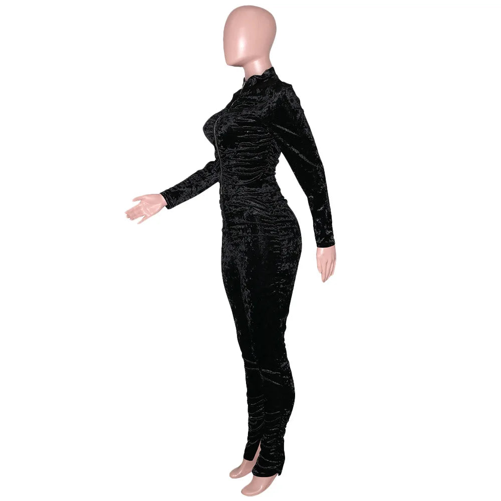 New Winter Fashion Zipper Tops + Slim Pencil Pant Sets