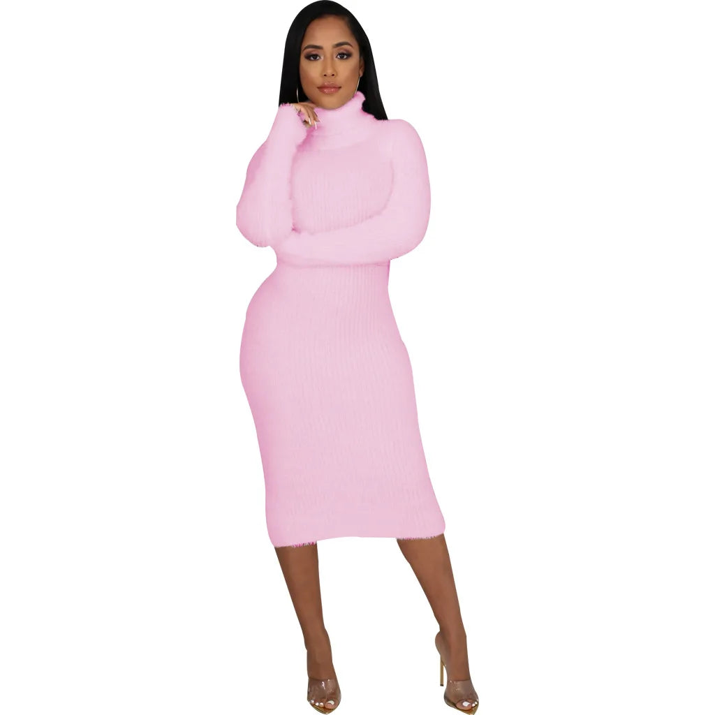 Solid color crew neck sweater dress JX5389