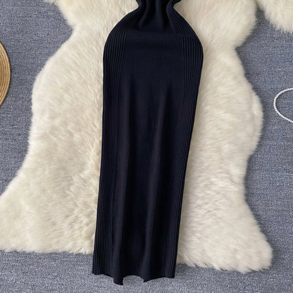 Single Shoulder Ink Knit Dress Backless Tank Striped Slim Bodycon Sundress Women Summer Beachwear Sexy Chic Vestidos