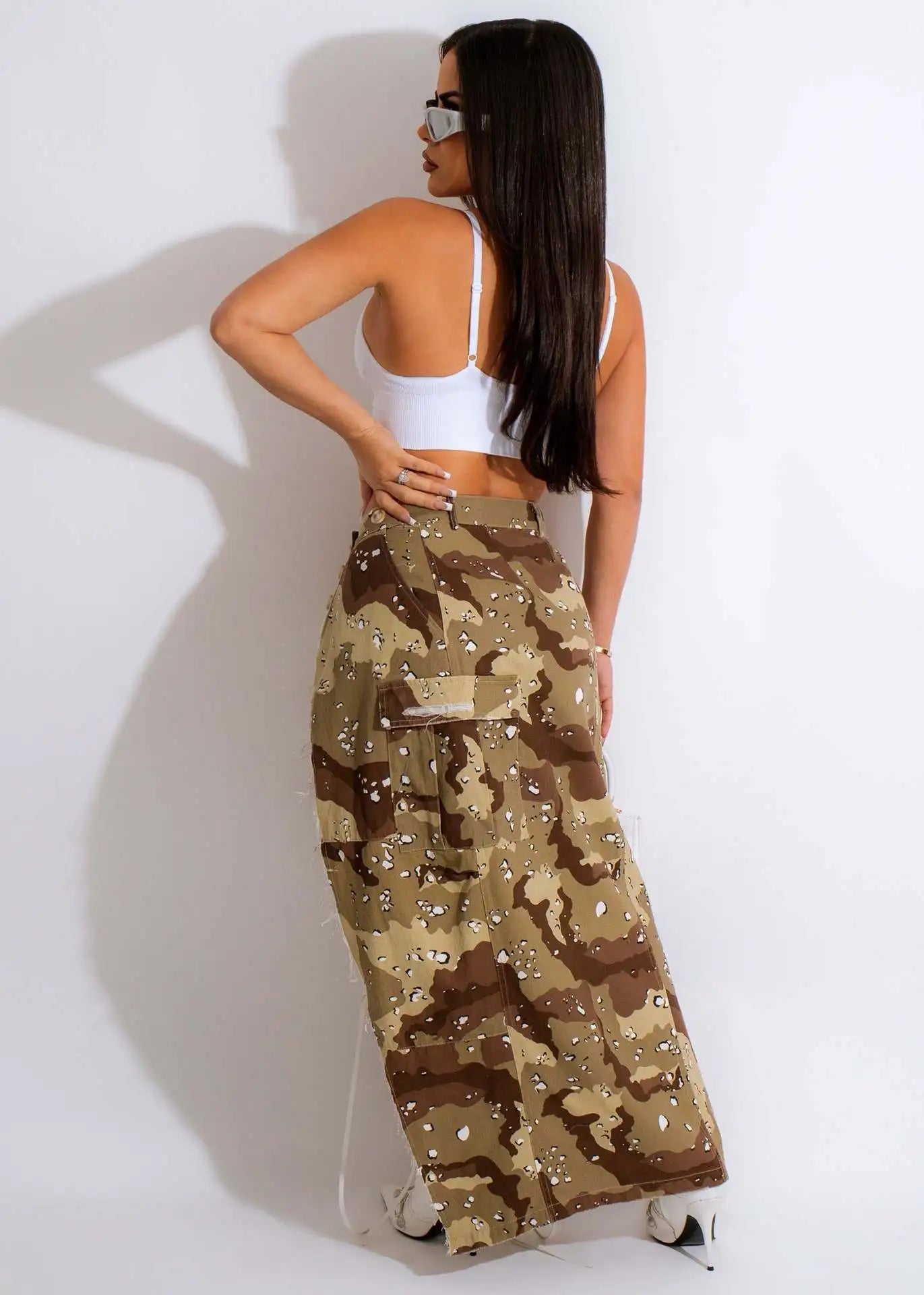 Camo Printing Casual Pockets Skirt (Split)