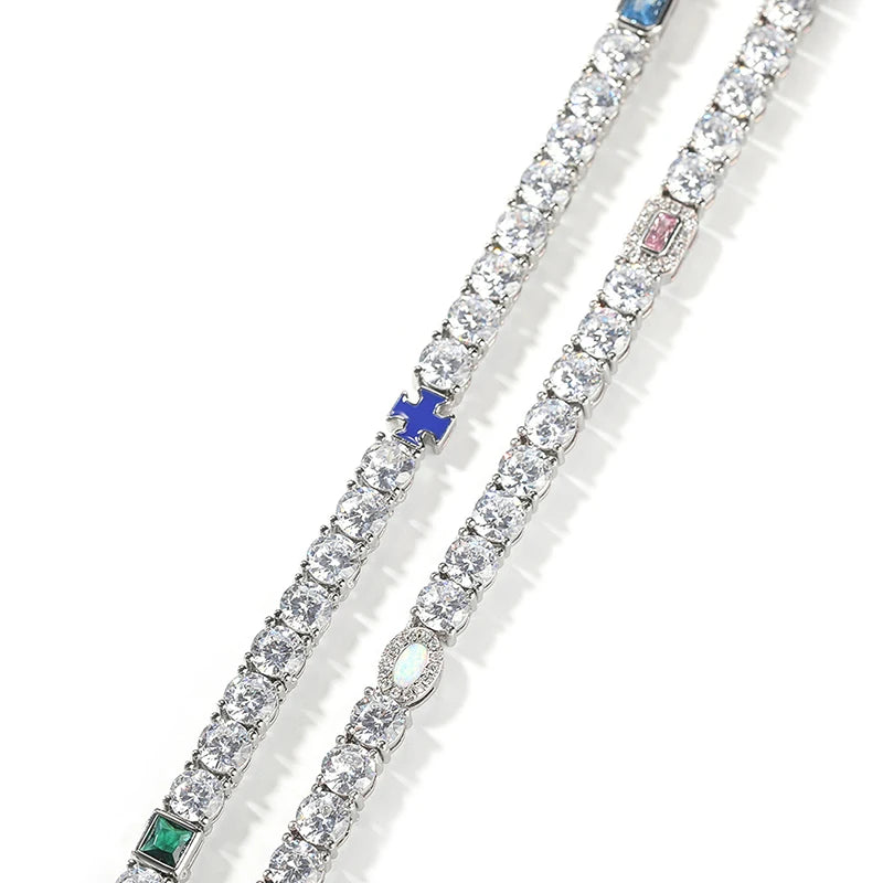 CZ Stone Paved Tennis Link Chain Necklaces Unisex Jewelry
