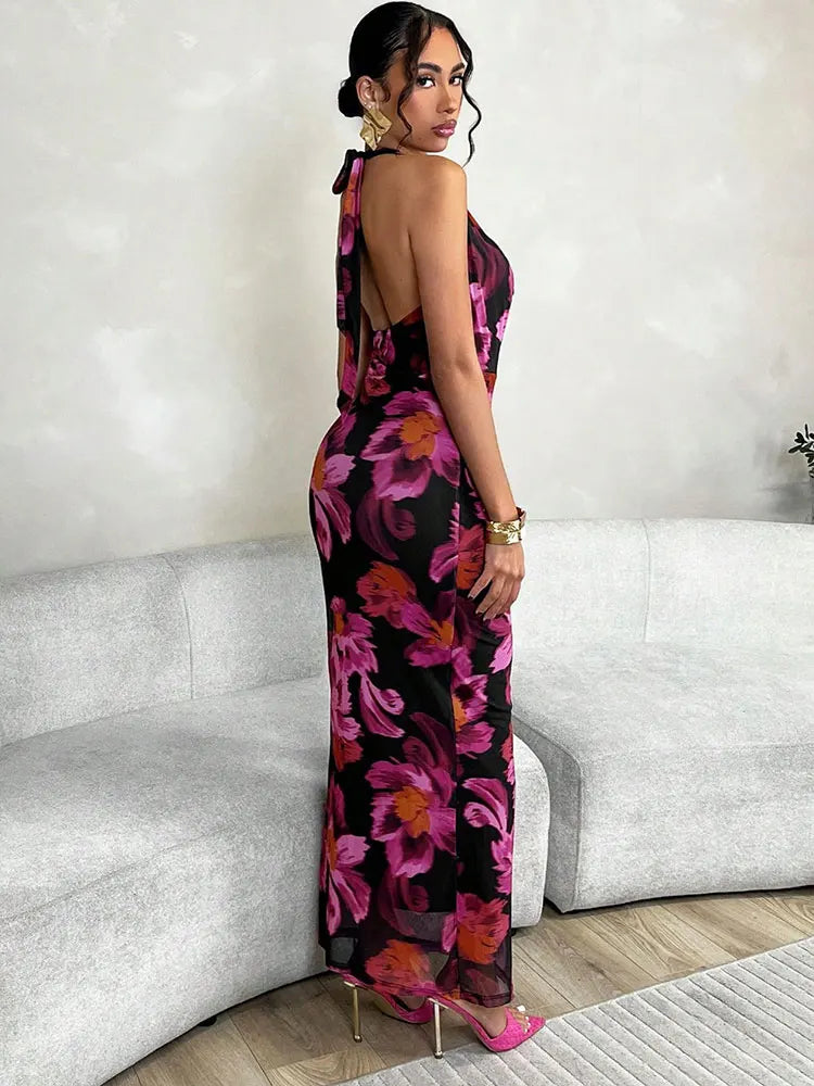 New Print Sleeveless Lady Elegant Mesh Dresses