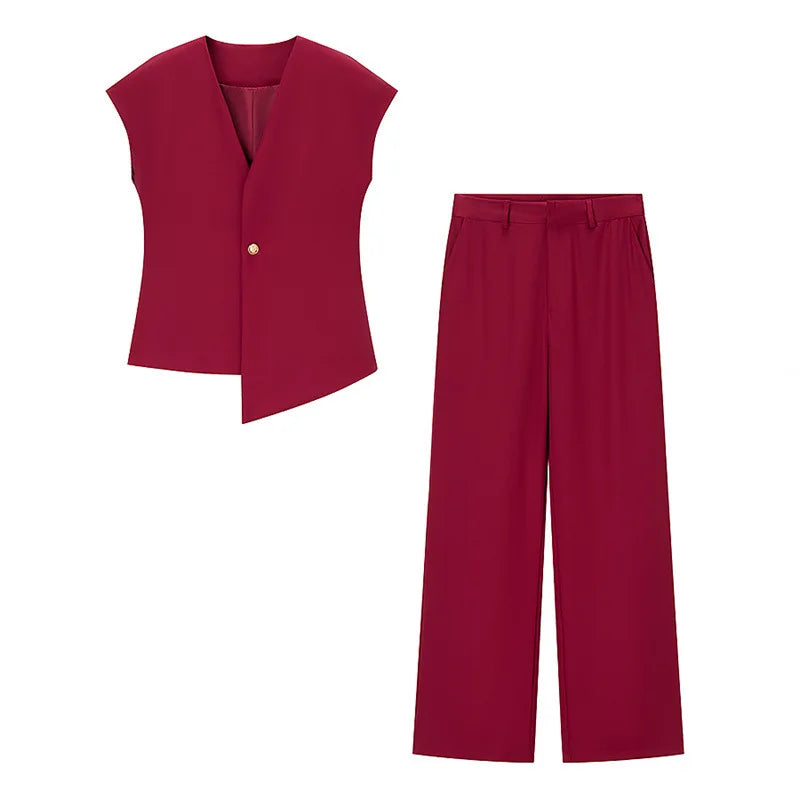 Single Button Blazer + Wide Leg Pant Sets