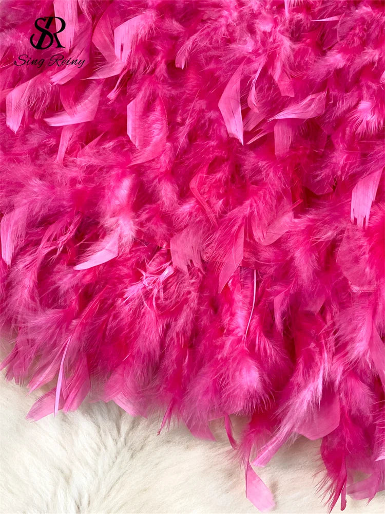 Birthday Party Skirt High Quality Elastic Waist Mini Skirt Fairy Style Sweet Feather Splicing Ball Gown Skirt