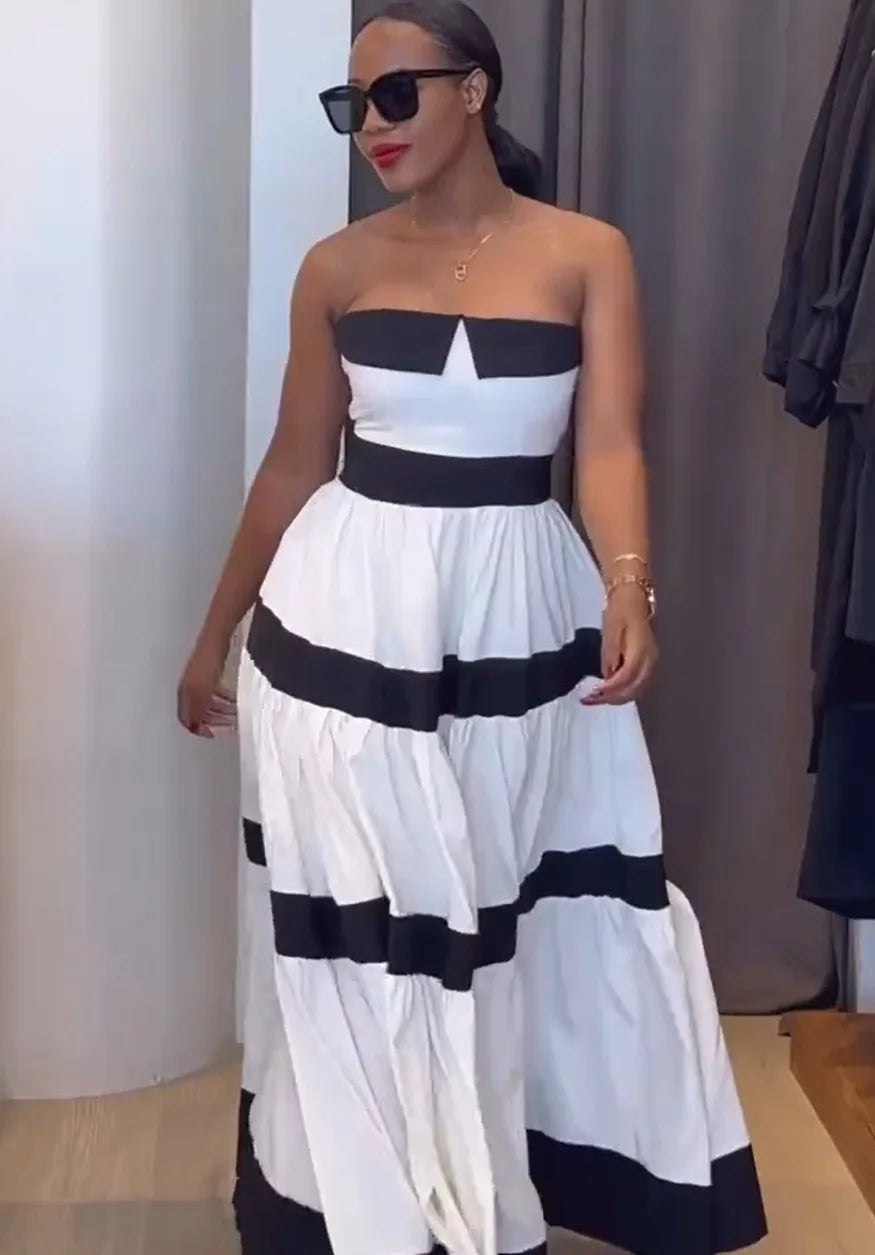 New Elegant Sleeveless Stripes Maxi Dresses