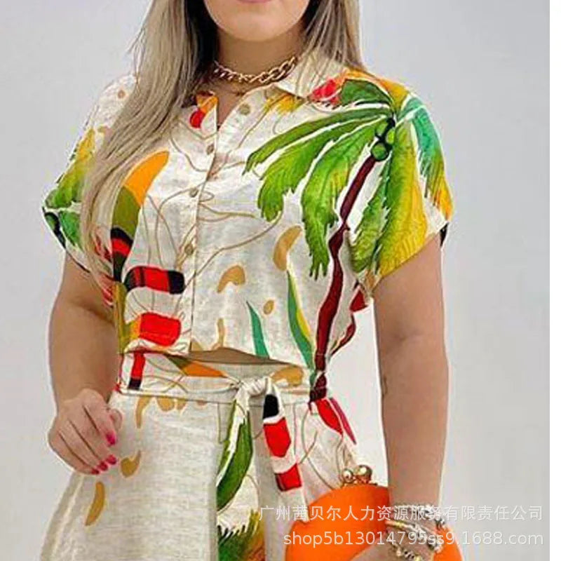 Tropical Print Crop Top + Maxi Skirt Sets