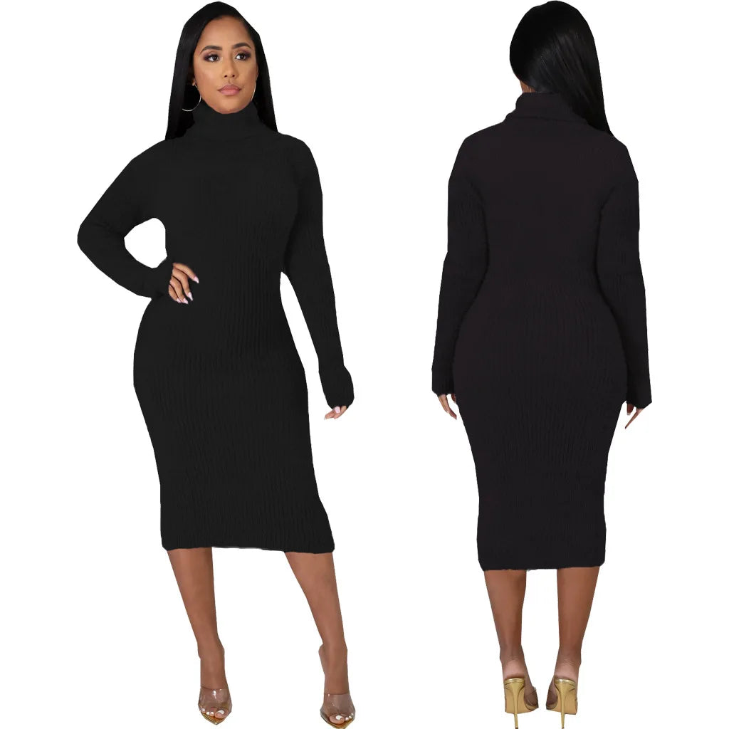 Solid color crew neck sweater dress JX5389
