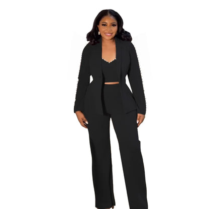 Elegant Long Sleeve Blazer Office Wear Ladies 3 Piece Pant Suit