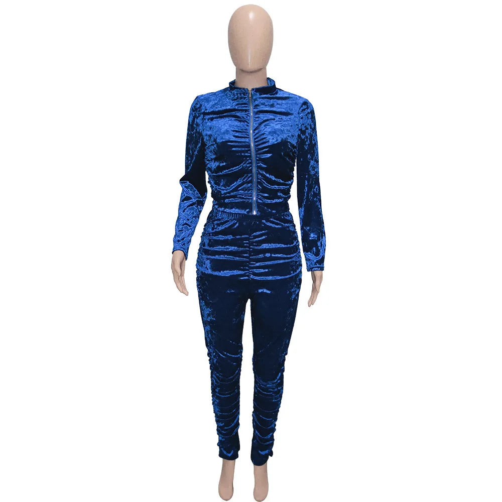 New Winter Fashion Zipper Tops + Slim Pencil Pant Sets