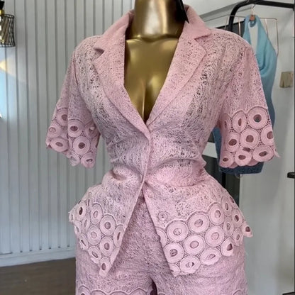 Embroidery Half Sleeve Shirt + Shorts Suit Sets