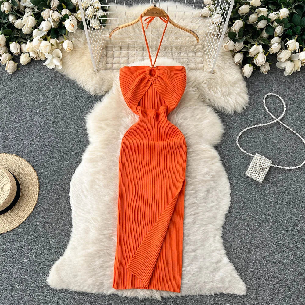 Chic Fashion Sexy Package Hips Split Knitted Dresses