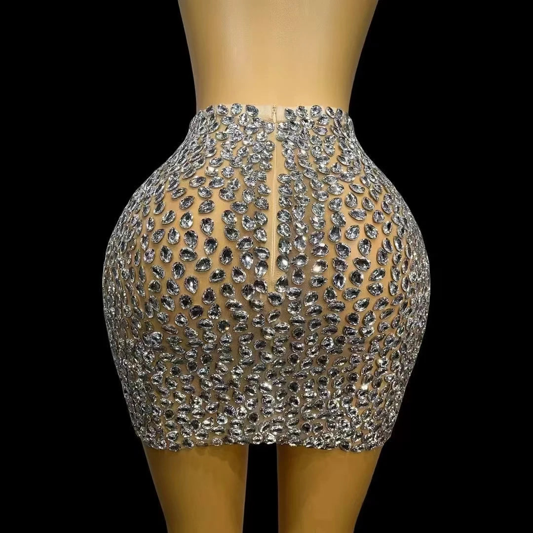 Alisa Spandex 1PCS Shining Luxury Full Crystals Hip Wrap Mini Skirts