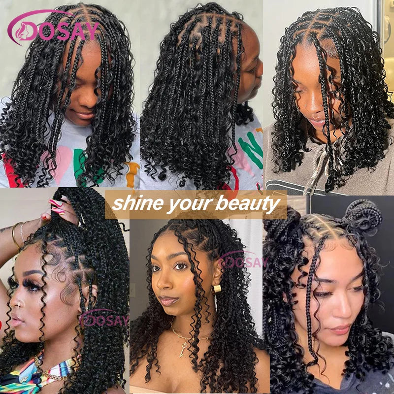 Sue Synthetic Curly Wigs Short Bob 360 Full Lace Braids Wigs 12 Inch Boho Knotless Braided Wigs Goddess Box Wig Pre-Pluck Baby Hair