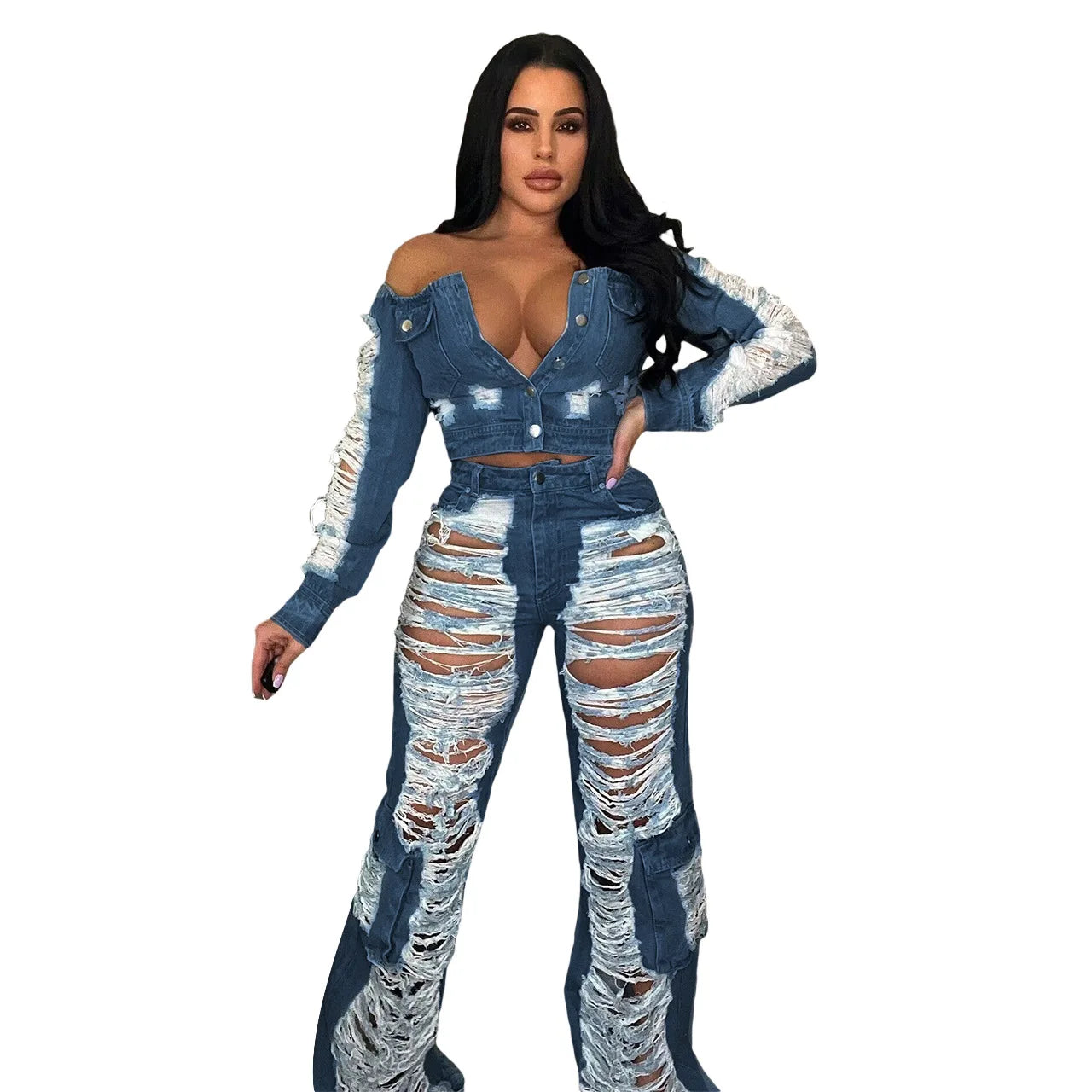 Sasha Baggy Hole Ripped Denim Pants 👖