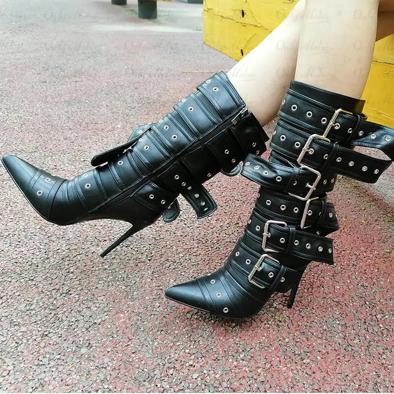 Mid-Calf Buckle Stiletto Boots