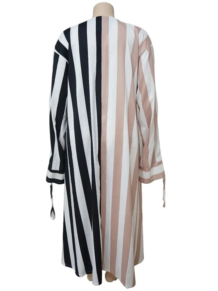 Kemi Striped Loose Button Long Sleeve Maxi Shirts Dress