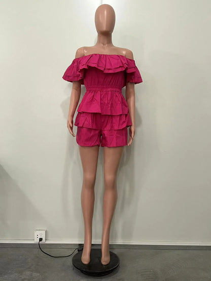 Ruffles Slash Neck Elegant Romper