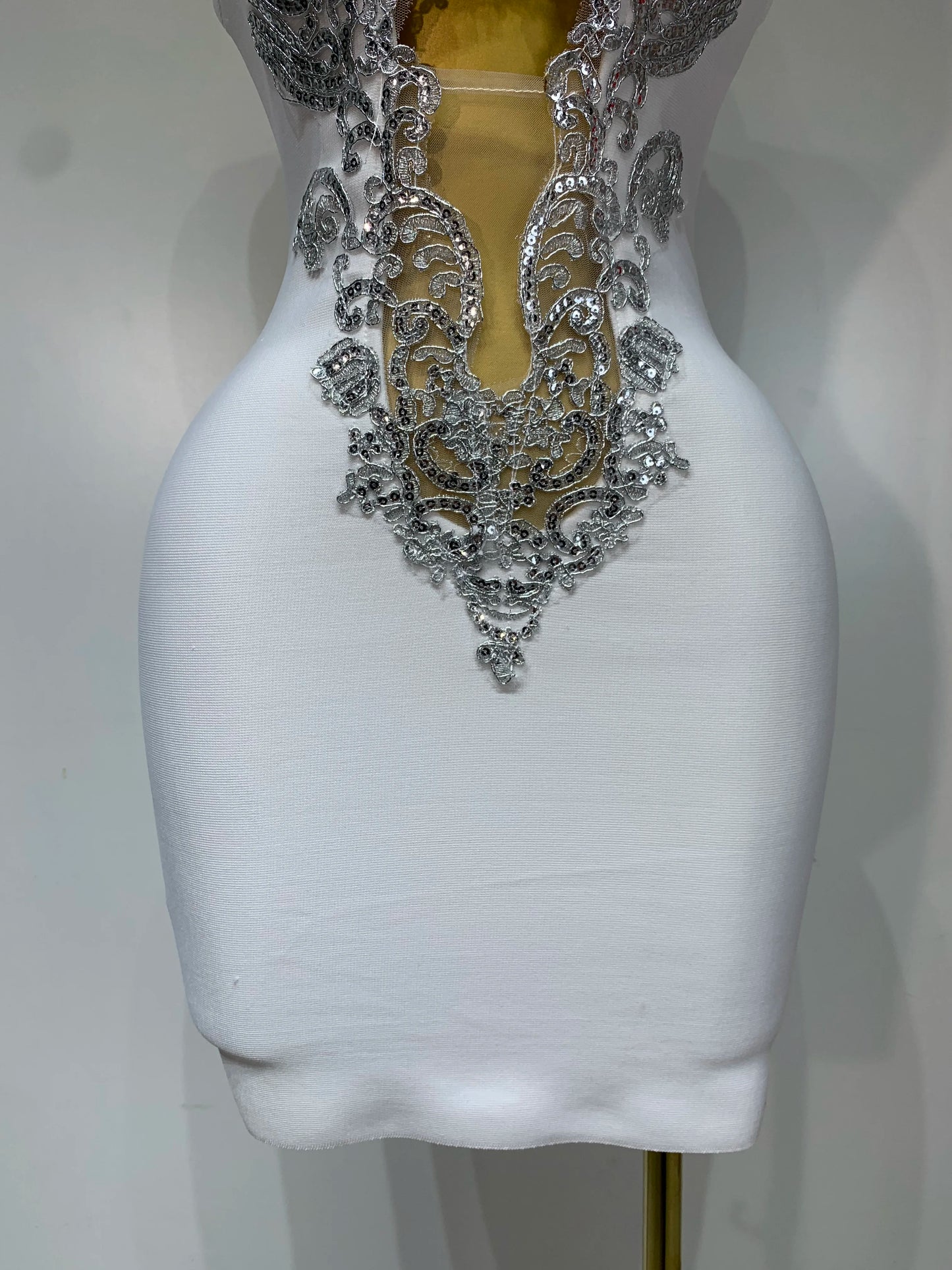 V Neck Cut Out Short Bandage Silver Sequin Elegant Dresses