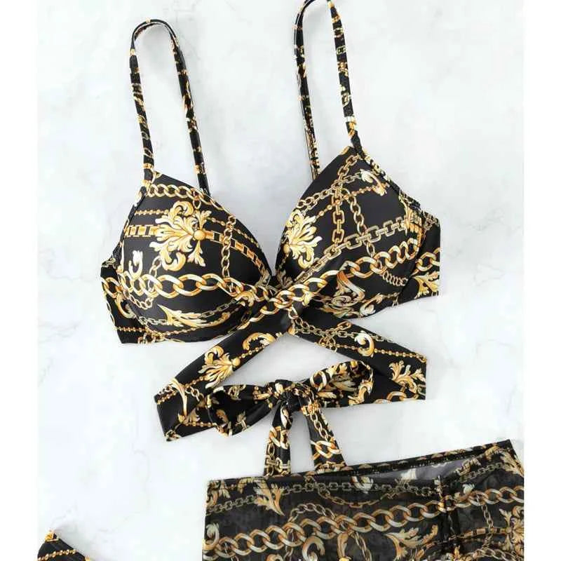 Chain Design Swimwear Push Up Female Swimsuit Bikini Sets