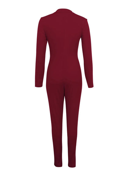 Women Zipper Up Striped Splicing Long Sleeve Bodycon Moto Biker Jumpsuit Sexy Club Night Party Romper Playsuit