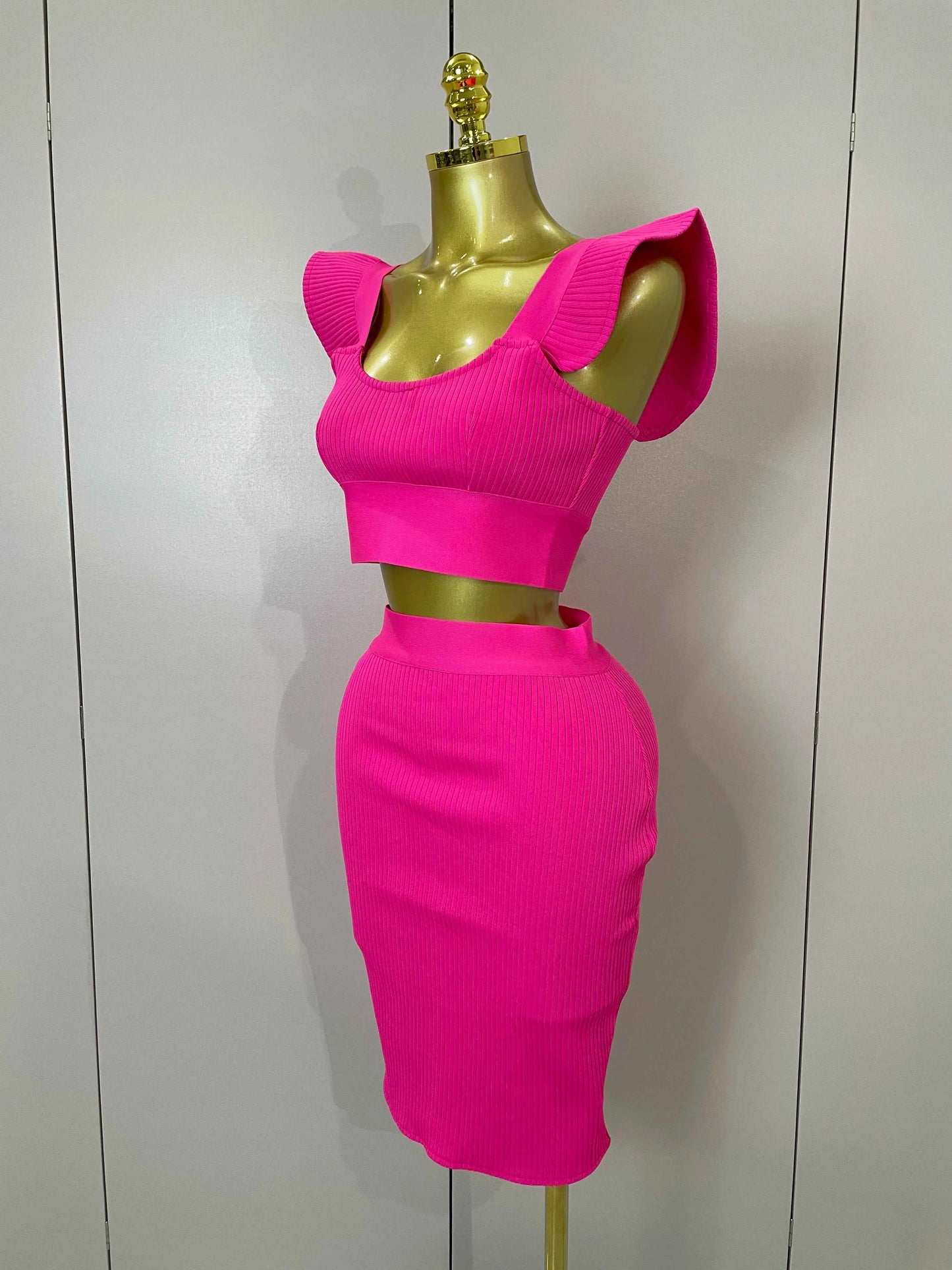 Celebrity Ruffles Red Bandage Skirt Sets