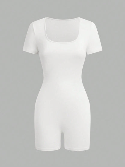 American short-sleeved outdoor and sports clothing, yoga integrated sports suit, women's fitness stretchy tight-fit