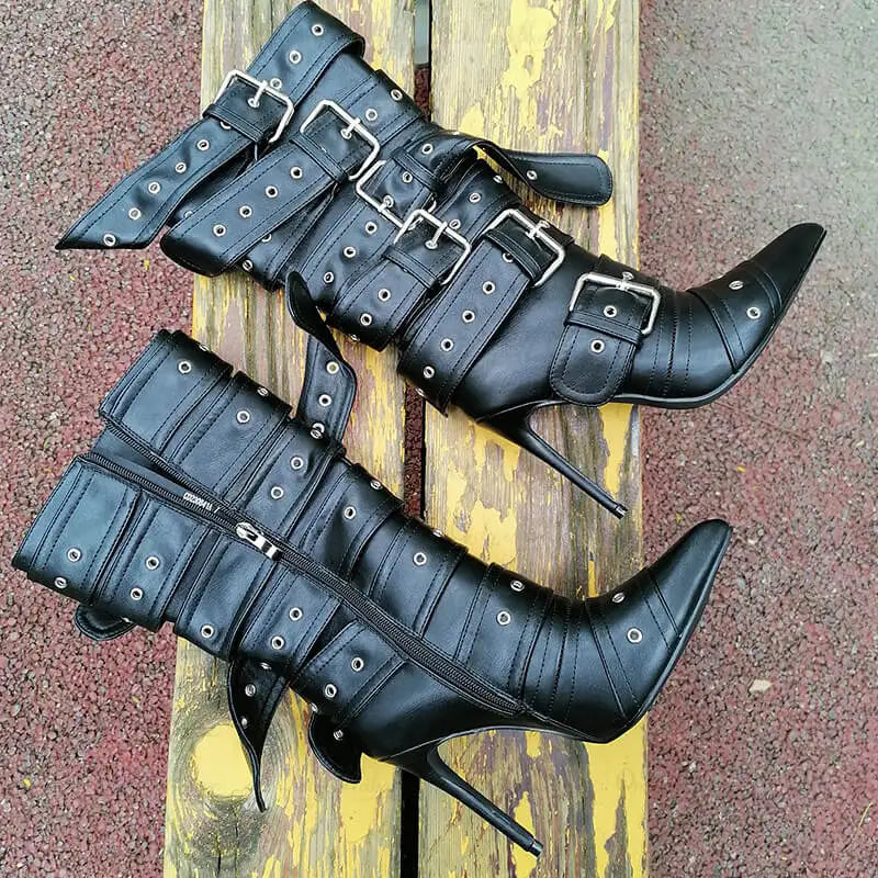 Mid-Calf Buckle Stiletto Boots