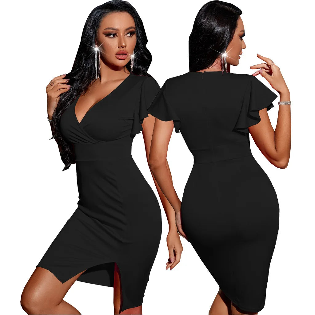 Night Slim V-Neck Dresses