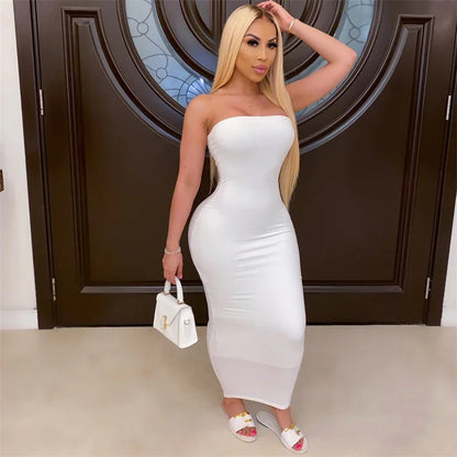 Elegant Sleeveless Strapless Bodycon Maxi Dresses