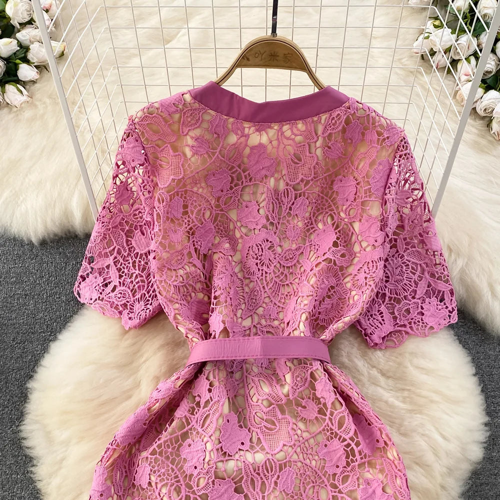 Floral Lace Dress V Neck High Waist Maxi Dresses